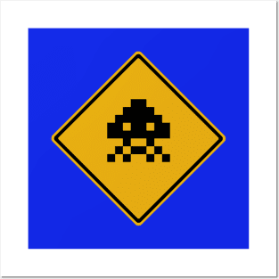 Invader 03 Silhouette Road Sign Posters and Art